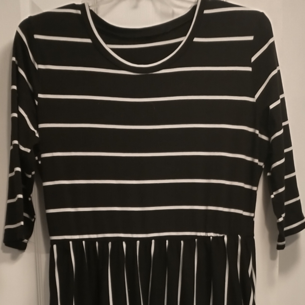 black maxi dress with white stripes